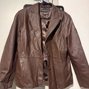 Pamela McCoy Brown Leather Button-Front Blazer